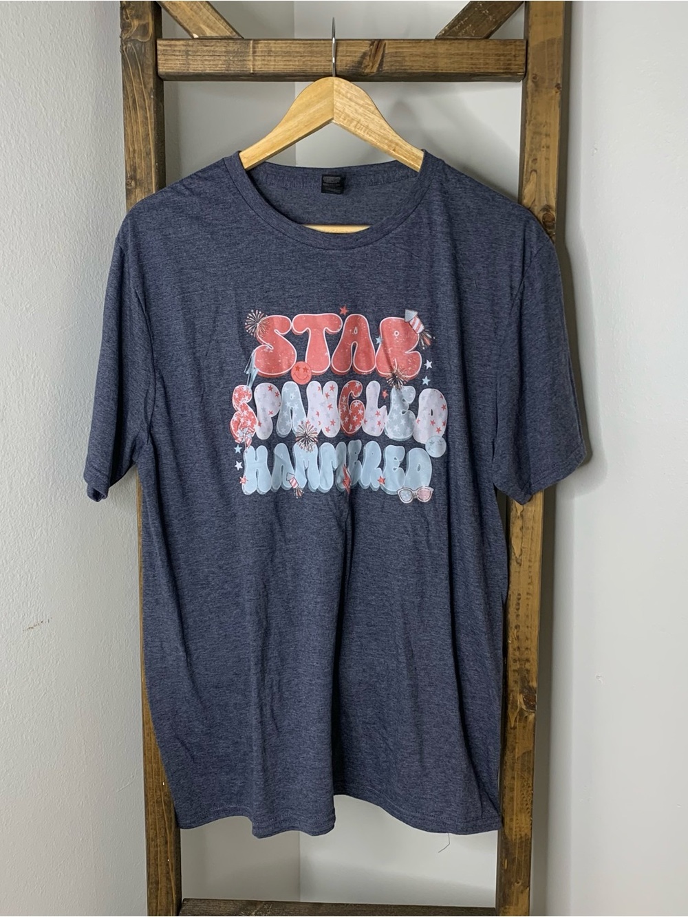 Star Spangled Hammered Patriotic Graphic Tee - Navy Size L